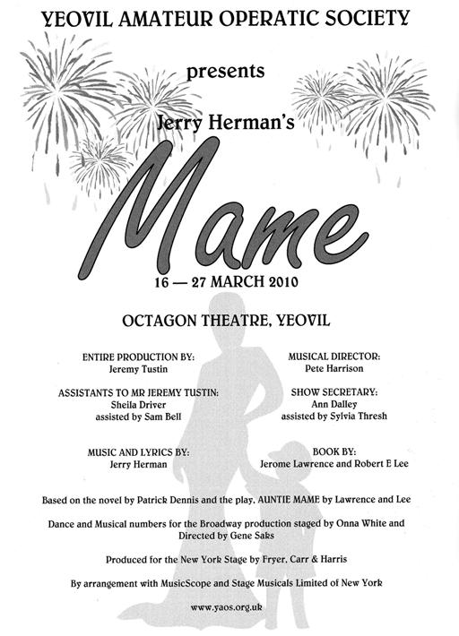 "Mame" Programme Title Page